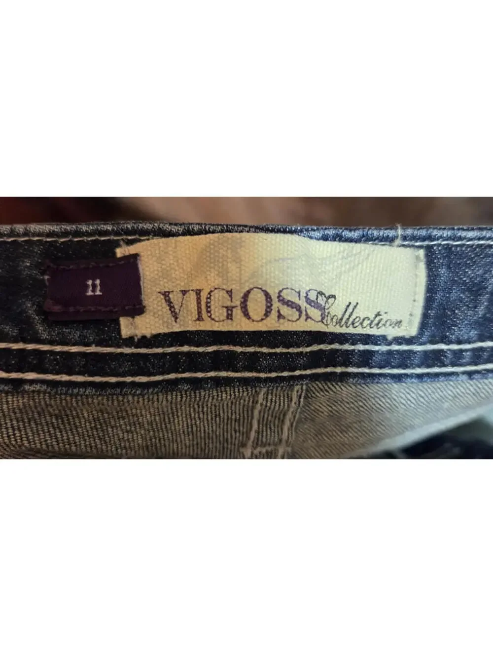 Vigoss Collection Denim Blue Jeans Women Size 11 (33x32) Fit Boot Cut Studded - Picture 5 of 6